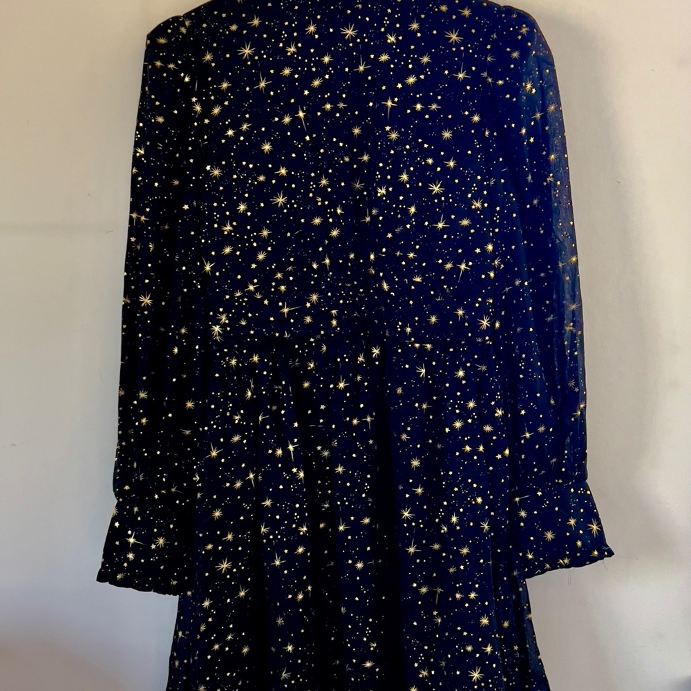 Aqua Black and Gold Starry Night Midi Dress